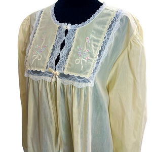 Vintage Barbizon yellow long sleeve lace floral embroidered night gown L